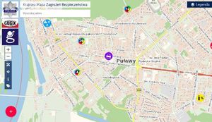 mapa Puław z naniesionymi zagrożeniami